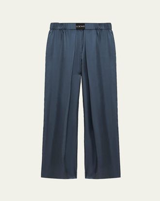 Loewe Logo-Band Satin Wide-Leg Pull-On Pants