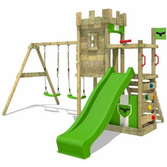 Fatmoose Fatmoose Parque Infantil De Madera Boldbaron Con Columpio Y Tobog&aacute;n Manzana Verde Casa De Juegos De Jard&iacute;n Con Arenero Y Escalera Para Ni&ntilde;os