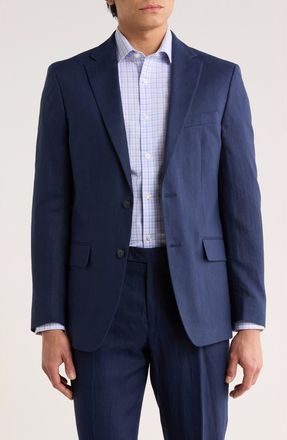 Tommy Hilfiger Two Button Notch Lapel Woven Linen Sport Coat in Navy Plain at Nordstrom Rack, Size 46 Regular
