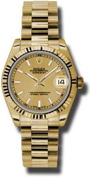 Rolex Lady-Datejust 31 Champagne Dial 18K Yellow Gold President Automatic Ladies Watch 178278CSP