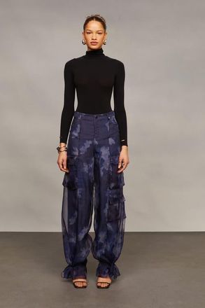 AMUR Bridgette Organza Cargo Pants in Indigo Luminescent Lily at Nordstrom, Size 2