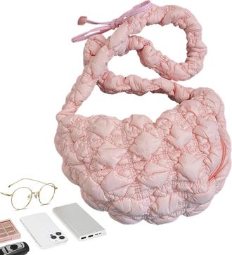 Generic Quilted Shoulder Bag, Bubble Bag - Soft Bag with Crescent Moon Shoulder Strap - Fashion Under Arm Bag for Birthday, Christmas, Saint, pink, riferiment