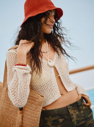 Twik Womens Shimmering openwork Cardigan Sweater