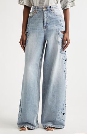 Zimmermann Alchemy Appliqu&eacute; Relaxed Flare Leg Jeans in Sea Foam at Nordstrom, Size 31