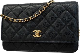 Chanel Black Grained Calfskin Chain/Shoulder Wallet (Pre-Owned)