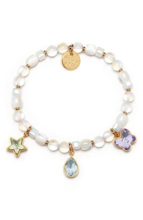 Little Words Project Pastel Crystal Charm Beaded Stretch Bracelet in White at Nordstrom, Size Small