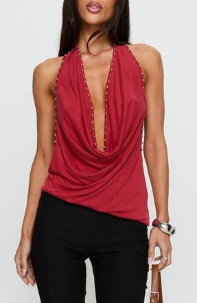 Princess Polly Khoda Studded Cowl Neck Open Back Top in Burgundy at Nordstrom, Size 10