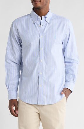 Brooks Brothers Regular Fit Stripe Non-Iron Stretch Cotton Button-Down Shirt in Hydrangea Stripe at Nordstrom Rack, Size Medium