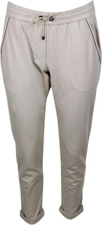 Brunello Cucinelli Jogging Trousers With Drawstring Waist In Stretch Cotton With Welt Pockets Embellished With Jewels