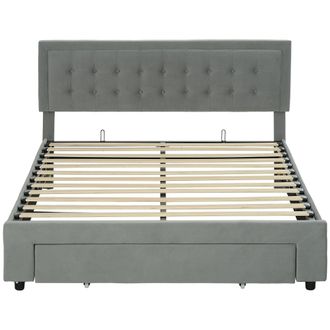 HOMCOM King Size Bed Frame With Storage And Adjustable Velvet Headboard | TJ Hughes