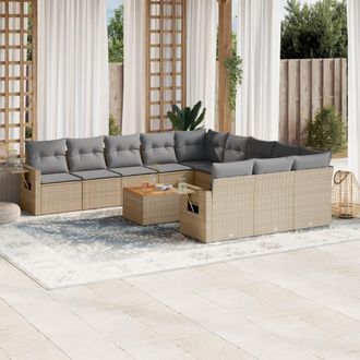 vidaXL Set De Sof&aacute;s De Jard&iacute;n 12 Pzas Y Cojines Rat&aacute;n Sint&eacute;tico Marr&oacute;n Vidaxl