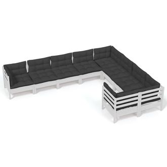 vidaXL Muebles De Jard&iacute;n 9 Pzas Y Cojines Blanco Madera De Pino Vidaxl