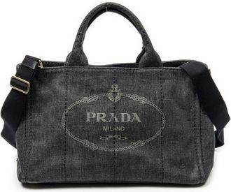 Prada Pre-owned Womens Medium Canapa Tote Shoulder Bag - Black - One Size