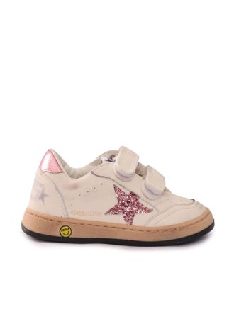Golden Goose Scarpe da ginnastica Golden Goose Ballstar Strap Nappa Tomaia Glitter Star Tacco laminato Bianco/Bubblegum/Lilla