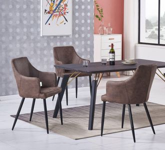 Life Interiors Juego De Comedor Cosmo Lux Zarah: Mesa De Comedor De Madera Negra Y Juego De 4 Sillas De Comedor De Cuero Marr&oacute;n - Comedor Cocina