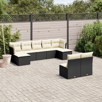 vidaXL Vidaxl - Set De Sof&aacute;s De Jard&iacute;n 8 Piezas Y Cojines Rat&aacute;n Sint&eacute;tico Negro