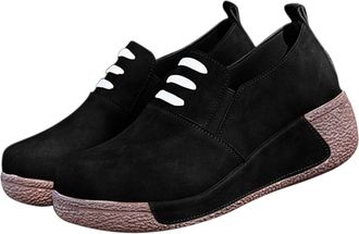 Generic Womens Casual Shoes Slip On Round Toe Wedge Shoes Retro Slip-Resistant Stylish Breathable Comfortable Walking Shoe Work Running Black