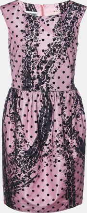 Moschino Couture Pink Printed Satin & Polka Dot Tulle Sleeveless Sheath Dress