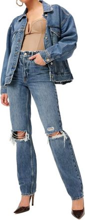 Good American 90s High Rise Destroyed Straight Leg Jeans In Blue
