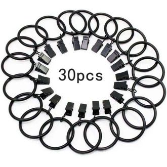 OEM 30 Anillas Para Cortinas Con Clips Met&aacute;licos, Resistentes, Inoxidables, Para Barras De Cortina, Di&aacute;metro Interior De 32 Mm (negro) - Crezuo