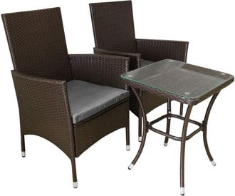 Jardi Jardí Conjunto Muebles Jardín Exterior Set Bistro Ratán Marrón 2 Personas Dos Plazas Mesa con Tablero de Vidrio Asientos Fundas Desenfundables