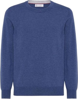 Brunello Cucinelli Blauwe Cashmere Crew Neck Sweater - Heren - Cashmere truien - Blauw - M - Truien & Vesten