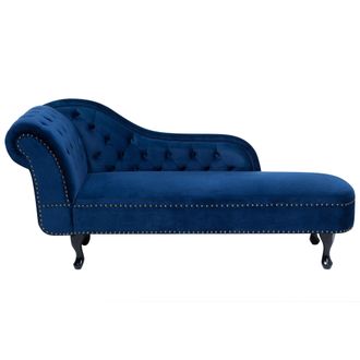 Beliani Beliani - Chaise Longue Tapizado En Terciopelo Azul Con Botones Versi&oacute;n Izquierda Nimes