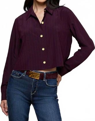 L'agence Cosette Crop Hi Low Triped Shirt In Dark Malbec Pinstripe