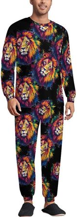 Generic Colorful Lion Mens Pyjama Sets Long Sleeve Tops & Sleepwear Pants Loungewear Lounge Outfits M