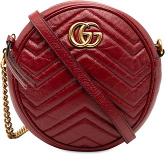 Gucci Womens Pre-owned Mini Gg Marmont Matelasse Leather Round Crossbody - Dark Red - One Size