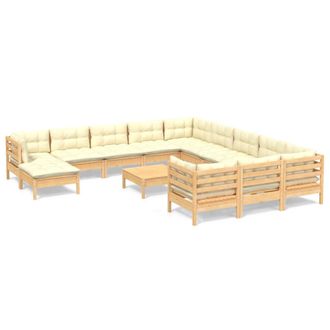 vidaXL Muebles De Jard&iacute;n 13 Piezas Cojines Madera De Pino Color Crema Vidaxl