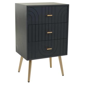 Wanderlust Deco Mesita de noche de madera y metal de 3 cajones 44x35x76
