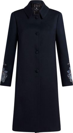 Etro embroidered gabardine coat - women - Wool/Elastane/Polyester - 44 - Blue