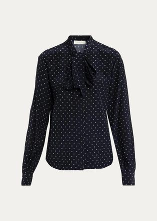 Lafayette 148 New York Polka Dot Silk Crepe De Chine Blouse