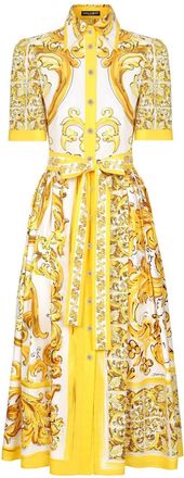 Dolce & Gabbana Majolica-print cotton shirtdress - women - Cotton - 44 - Yellow