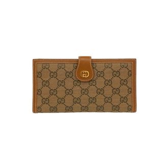 Gucci Brown Canvas Leather Long Wallet (Bi-Fold) (Pre-Owned)