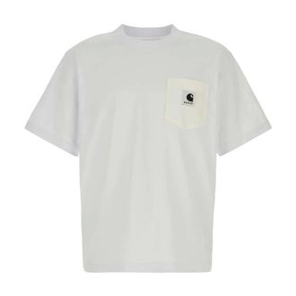 sacai Tops, Heren, Wit, L, Katoen, Katoenen Jersey T-shirt