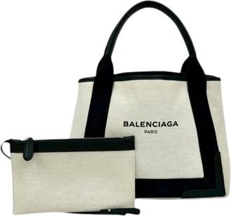 Balenciaga Pre-owned Tote Bags, female, White, Size: ONE SIZE Pre-owned Navy Cabas S