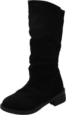 Generic Womens Suede Mid Calf Winter Boots with Thick Heel Insulated Long Boots for Ladies Fashion Solid Color Design (Black, 4.5)