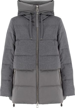 Duno Gewatteerde wollen parka met gewatteerde capuchon - Dames - Parka Jassen - Grijs - L - Wol - Jassen