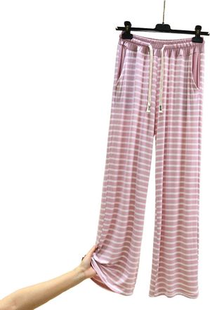 Generic Womens Check Pyjama Bottoms, Wide Leg Pyjama Bottoms Women Baggy Stylish Long Wide Leg Trousers With Elastic Waist Soft Casual Loungewear Ultra Warm S