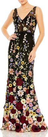 Mac Duggal Sleeveless Hand Stitched Floral Applique Dress in Black Multi at Nordstrom, Size 12