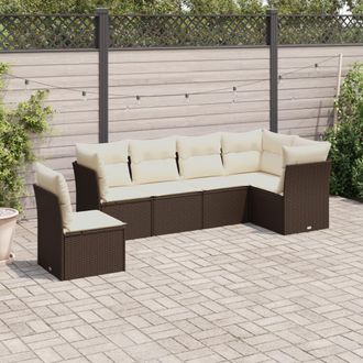 vidaXL Vidaxl - Set Sof&aacute;s De Jard&iacute;n 6 Piezas Y Cojines Rat&aacute;n Sint&eacute;tico Marr&oacute;n