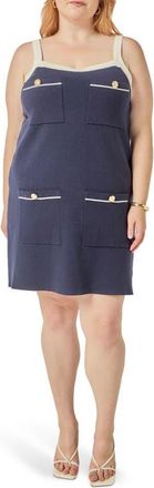 English Factory Contrast Trim Patch Pocket Dress in Navy/white at Nordstrom, Size 1X