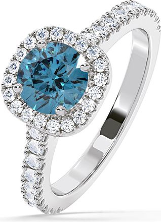The Diamond Store Elizabeth Blue Lab Diamond 1.70ct Halo Ring in 18K White Gold - Elara Collection