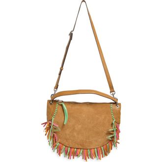 Aim&eacute;e Dante Fringe Leather Shoulder Bag in Latte Suede Multi at Nordstrom Rack