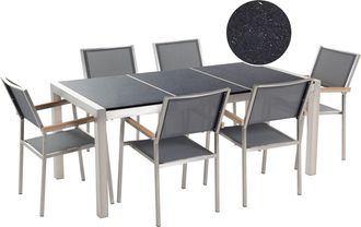 Beliani Conjunto De Comedor De Jard&iacute;n Gris Con Mesa 180 X 90 Cm De Basalto Flameado 6 Sillas Grosseto