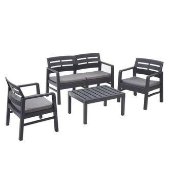 Trade Shop Trade Shop - Set Salotto Da Esterno Arredo Giardino Java Con Tavolino 2 Poltrone Divano Con Cuscini - Antracitas