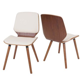Hhg Hhg - Juego De 2 Sillas De Comedor 094, Madera Curvada Dise&ntilde;o Retro Aspecto Nogal, Certificado Mvg, Piel Artificial Crema
