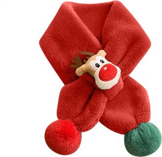 Generic Children Christmas Cute Scarf Warm Scarf Neck Warmer For Toddlers Boys Girls Fleece Scarf Bulk (Red, S)